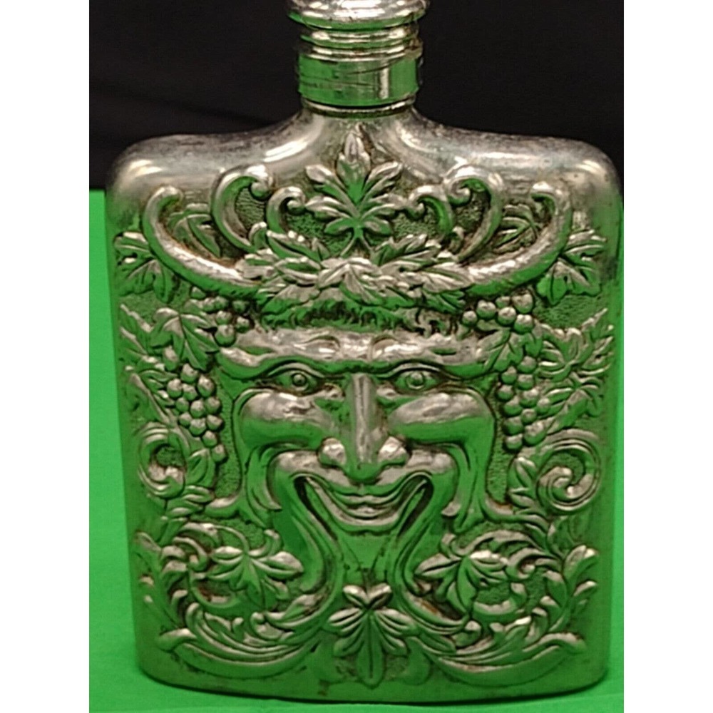Vintage Godinger Silver Plated Flask Bacchus Demon 1980's Ornate